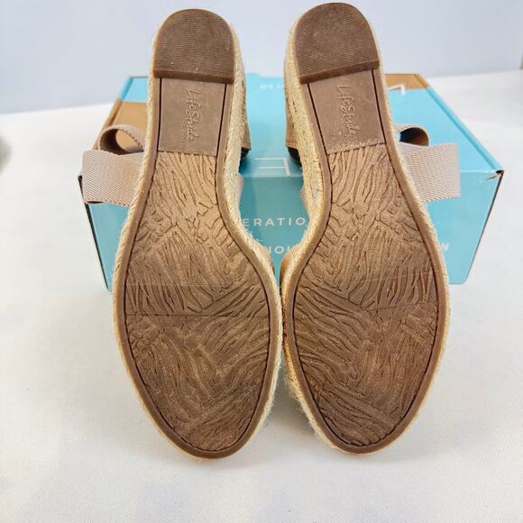 Lifestride 2.0 Keaton Tan Wedge Espadrilles 8M Slip On Comfy Elastic Straps - Picture 14 of 16